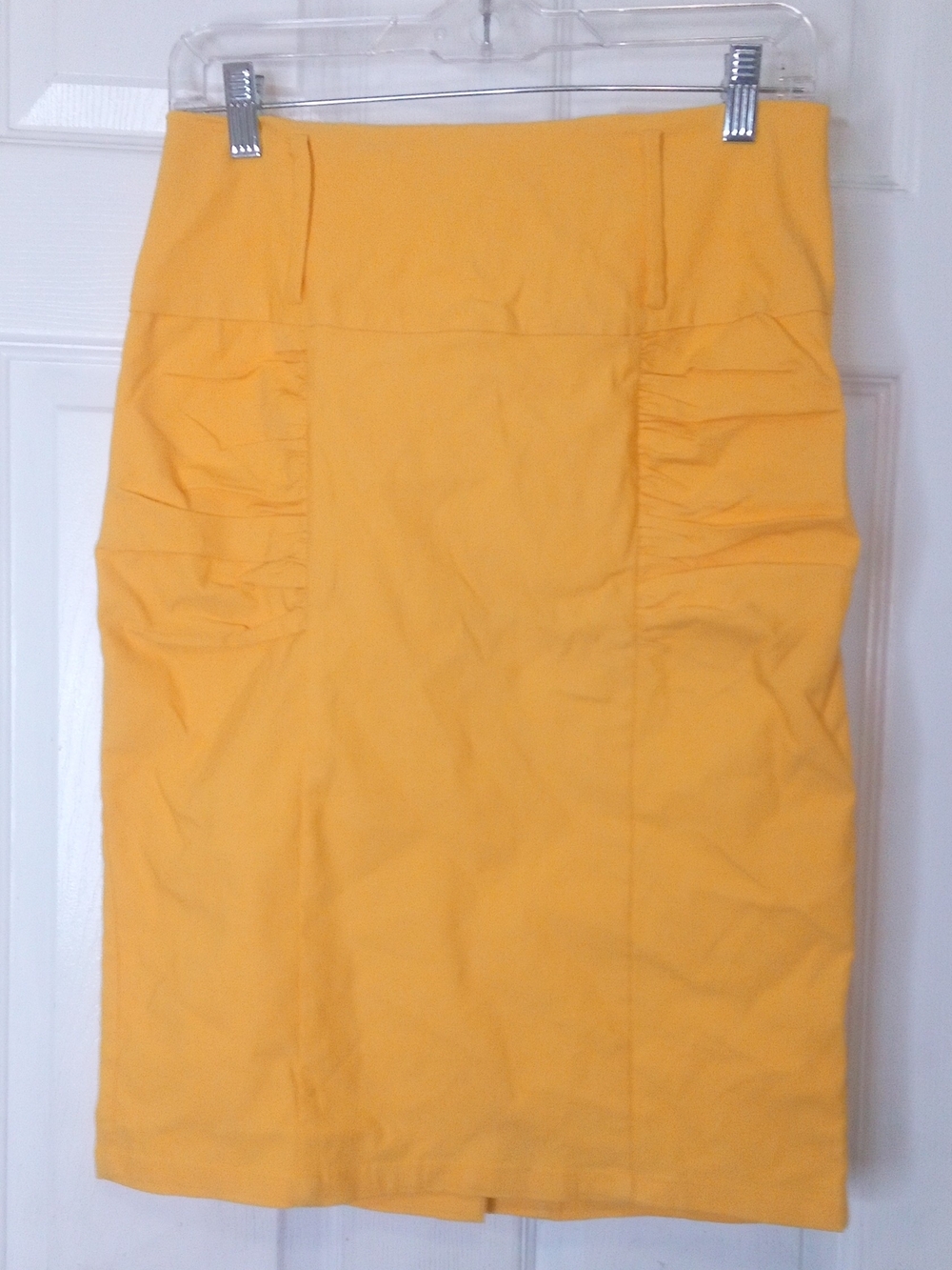 Sunny Yellow Pencil Skirt with Side Ruching
